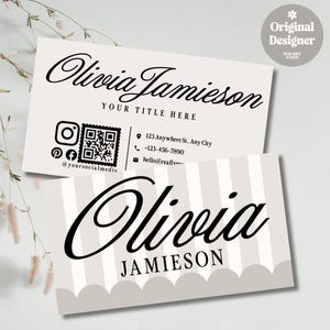 Feminine Business Card Canva Template, Editable QR Code Card, Modern Branding Card, Instant Download, DIY Printable Chic Calling Card - DOT