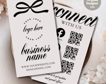 Modern Social Media Business Card Template, Connect With Us QR Code Insert, Editable Canva Thank You Card, Share & Follow 2x3.5" Design-LEA