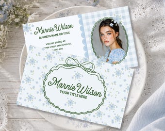 Green Coquette Business Card Template Canva, Editable QR Code Business Card, Cottagecore Floral Branding Card, Vintage Calling Card - FERN