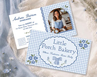 Cottagecore Business Card Template, Coquette Business Card, Editable Canva Business Card, Floral Gingham Branding Template - DOVE