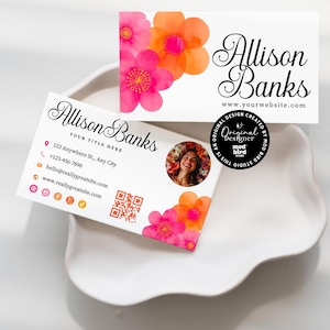 Bright Floral Business Card Canva Template, DIY Trendy Printable Feminine Business Card, Editable Business Card, Feminine Branding - SIA