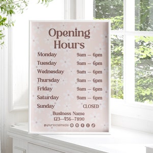 Business Hours Sign Editable Printable Canva Template, Store Hours Sign, Hours of Operation Sign, Holiday Hours Sign, Shop Hours Sign - BEV