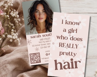 Beauty Business Card Canva Template with QR Code, Editable Hair Stylist Business Card, Printable Blush Pink Salon Business Card - BEV