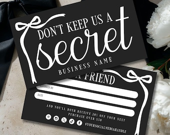 Luxury Black Refer A Friend Canva Template, Editable Referral Rewards Card, Printable Client Incentive Coupon Business Card-FLO
