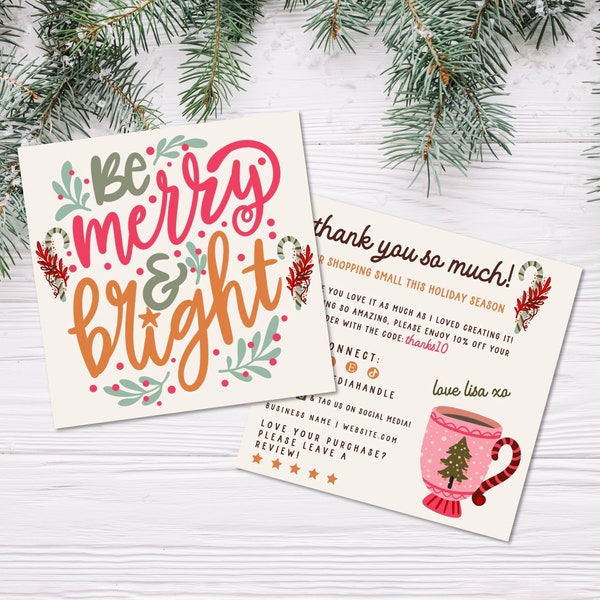 Boho Christmas Business Thank You Card Template Canva, Holiday Printable Thanks For Your Purchase, DIY Christmas Business Package Insert