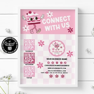 Bakery Social Media Sign Canva Template QR Code, Follow Us On Social Media, Small Business Sign Template, Social Media Business Sign - CUTE