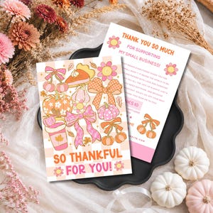 Fall Pumpkin Thank You Card Template, Coquette Aesthetic Canva Insert, Small Business Packaging Card, EditableTrendy DIY Autumn Download