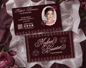 Plum Noir Business Card Template, Luxury Canva Business Card, Burgundy Business Card, Editable QR Code, Feminine Branding Card, Vintage PLUM