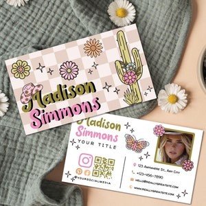 Retro Western Business Card Canva Template,  DIY Cowgirl Printable Cactus Business Card, Rustic Southwest Desert Business Branding - WEST