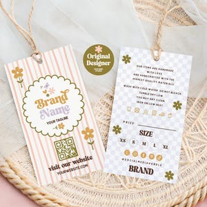 Cottagecore Editable Hang Tag Canva Template, Printable Boutique Garment Care Tag, Product Price Tag, DIY Retro Floral Retail Tags - EVA
