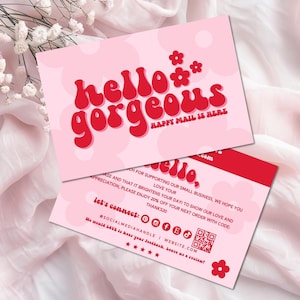 Retro Pink Daisy Business Thank You Card Canva Template, Modern Editable Thanks For Your Purchase, DIY Cute Business Package Insert-=FAYE