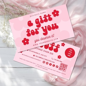 Pink Daisy Coupon Card Template, Printable Business Coupon Canva Template, Business Promo Card, Business Marketing Card Promotional-FAYE