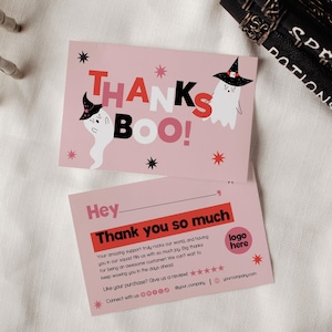 Halloween Ghost Thanks Boo Business Thank You Card Canva Template, Editable Spooky Business Thank You Card, DIY Seasonal Package Insert Card