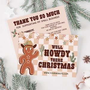 Retro Cowboy Western Christmas Business Thank You Card Template Canva, Holiday Printable Thanks For Your Purchase, DIY Seasonal Card-CASH