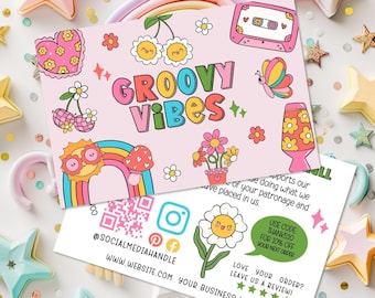 Groovy Rainbow Small Business Thank You Card, Printable Retro Thanks For Your Purchase Card, Cute Small Business Package Insert Card-SOOZ