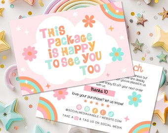 Editable Rainbow Small Business Thank You Card, Printable Retro Thanks For Your Purchase Card Cute Small Business Package Insert Card - LOO