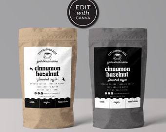 Editable Pouch Label Template, Coffee Tea Pouch Labels, Beauty Packaging Label, DIY Coffee Label Stickers Body Product Label Template - SARA