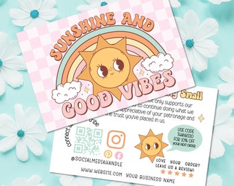 Summer Rainbow Business Thank You Card Canva Template, Editable Retro Thanks For Your Purchase Card, Printable Business Package Insert Card