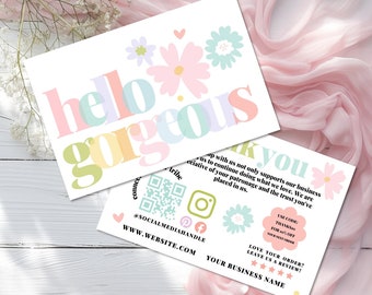 Summer Business Thank You Rainbow Card Canva Template, Editable Daisy Thank You Card, Package Insert Card, Pastel Flower Add QR Code-JUNE