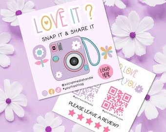 Daisy Flower Snap and Share Card Template, Social Media Card Template, DIY Follow Us On Social Media, Like & Connect With Us Template-BLOOM