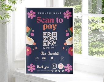 Scan to Pay Sign, QR Code Sign Template, Printable Payment Sign, Accepted Payments Sign, CashApp Paypal Sign Customizable QR Code