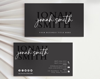 Modern Black Luxury Business Card Canva Template, Printable Business Card Design, Masculine Editable Business Card, DIY Business Branding