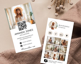 Instagram Style Business Card Template Canva, QR Code Printable Business Card Template, DIY Editable Social Media Card with Photos QR Code