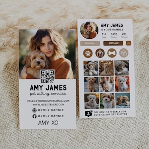 Bearbeitbare Hundesitter Instagram Visitenkarte Vorlage mit QR-Code Canva, Hundesitter druckbare Visitenkarte, DIY Pet Boarding Visitenkarte