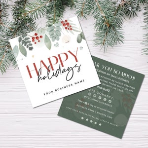Watercolor Christmas Berries Business Thank You Card Canva Template, Holiday Printable Thanks For Your Purchase, DIY Business Package Insert