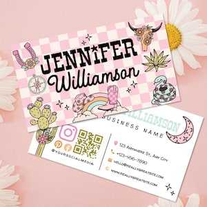 Retro Western Cowgirl Business Card Canva Template,  DIY Printable Cactus Business Card, Rustic Southwest Desert Business Branding - WEST