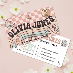 Boho Rainbow Business Card Canva Template with QR Code,  DIY Printable Y2K Business Card, DIY Rustic Southwest Business Branding - April