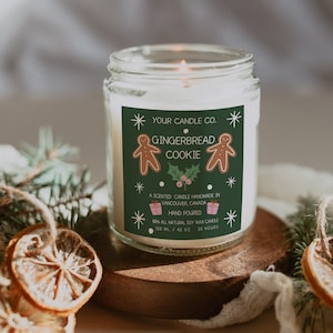 Gingerbread Holiday Candle Label Template, Editable Candle Label Design, Christmas Tin Label Template, Canva Template, Candle Sticker Design