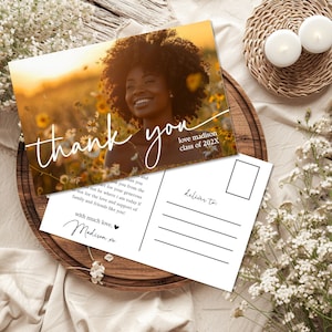 Graduation Thank You Postcard Canva, Photo High School College Graduation Thank you, Editable Graduate Thank You Note, Class of 2024 - LIV