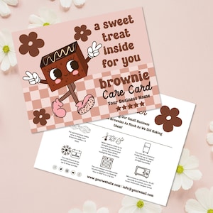 Brownies Care Card Canva Template, Editable Brownie Care Instructions, Brownies Order Insert, Printable Bakery Care Card Canva Template-CUTE