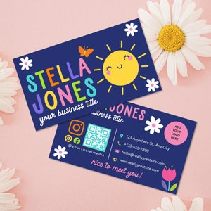 Cute Sunshine Editable Business Card Design Canva, Butterfly Printable Business Card, Instant Download Card, DIY Calling Card-Sunny