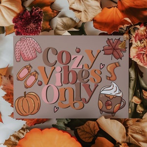 Retro Cozy Vibes Thank You Card Canva Template, Editable Fall Season Card Design, Printable Thank You Card, DIY Autumn Theme Insert Card