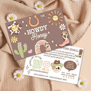 Retro Western Cactus Business Thank You Card Template, Desert Editable Thanks For Your Purchase, DIY Rustic Business Package Insert-PIP