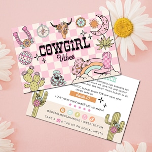 Retro Western Cowgirl Business Thank You Card Template, Desert Editable Thanks For Your Purchase, DIY Rustic Business Package Insert - WEST