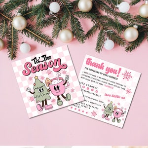 Retro Christmas Business Thank You Card Template Canva, Holiday Printable Thanks For Your Purchase, DIY Christmas Business Package Insert