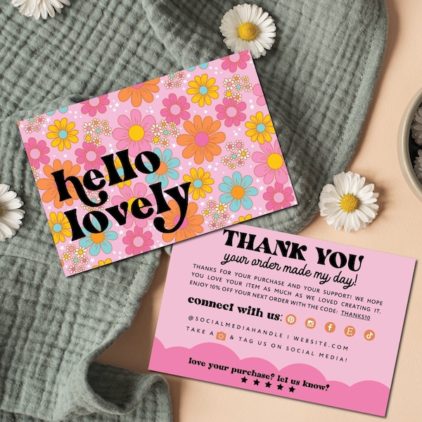 Retro Floral Thank You Card Template Canva, Bright Vintage Flower Thank You Card Design, Printable Gratitude Note, DIY Instant Download-MAE