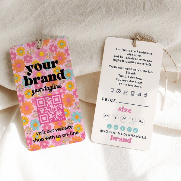 Floral Price Tag Template, Customizable QR Code Design, Business Branding Label, Pink Boutique Tag, Editable Hang Tags, Digital Download