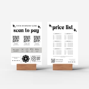 Retro Scan to Pay Sign & Price List Template, QR Code Sign, Printable Payment Sign, Accepted Payments Sign, Pricing Sheet, Price Guide- SARA
