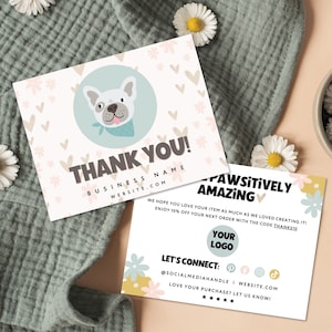 Editable Small Business French Bulldog Thank You Card Template, Printable Puppy Thank You Card, Order Package Insert, Pet Shop Branding