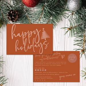 Boho Christmas Business Thank You Card Template, Neutral Holiday Tree Printable Thanks For Your Purchase, DIY Business Package Insert Canva