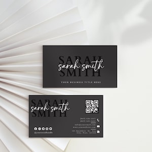 Moderne schwarze Luxus Visitenkarte Canva Vorlage, druckbare Visitenkarte Design, minimalistische bearbeitbare Visitenkarte, DIY Business Branding