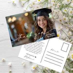 Editable Graduation Thank You Postcard, Photo High School College Graduation Thank you, Modern Graduate Thank You Note, Class of 2024 - LIV