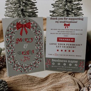 Boho Christmas Wreath Business Thank You Canva Template, Holiday Printable Thanks For Your Purchase, Editable Seasonal Package Insert Card