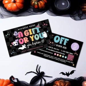 Customizable Pastel Halloween Coupon Card Template, Spooky Gift Voucher Design, Colorful Discount Card for Businesses, Printable Coupon-SUKI