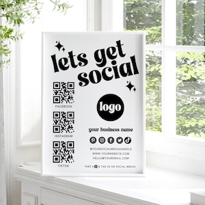 Retro Social Media Sign Template, QR Code Sign, Editable Small Business Sign Printable, Instagram Facebook Follow Us, Leave us a Review-SARA