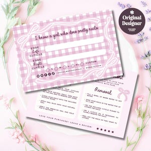 Coquette False Nails Backing Card Canva Template, Preppy Editable Nails Package Insert, DIY Press On Instructions Application Removal-NEV